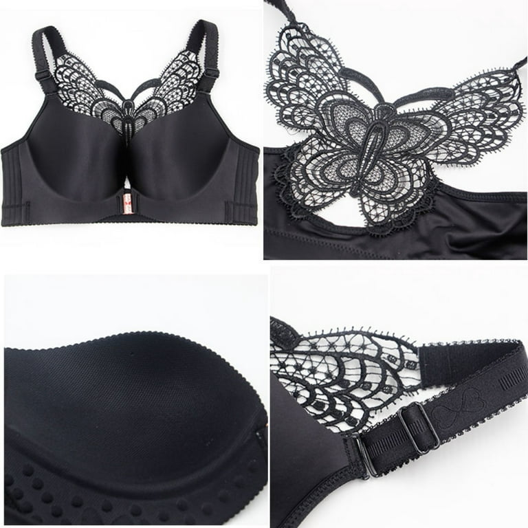 Women Ladies Lace Bralette Butterfly Bra Front Closure Seamless Wirefree Push  Up Brassiere Underwear Plus Size 
