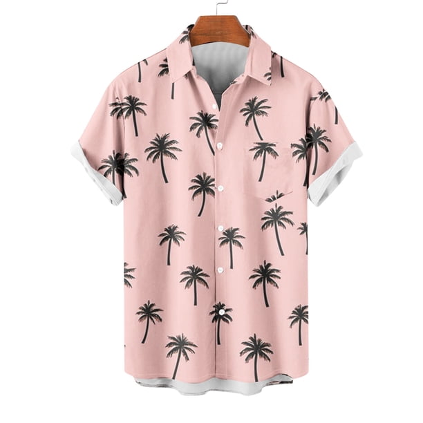 Blusa y camisa de manga corta con cuello vuelto para hombre, estilo casual, con cuello estampado, manga corta, botones, moda, cárdigan con bolsillo, blusa de poliéster para hombre