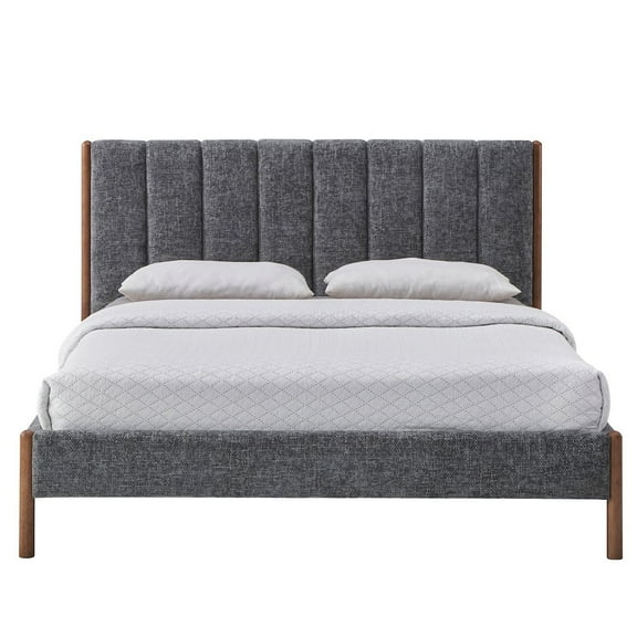 Omax Decor Exton Upholstered Platform Queen Bed in Dark Gray Fabric