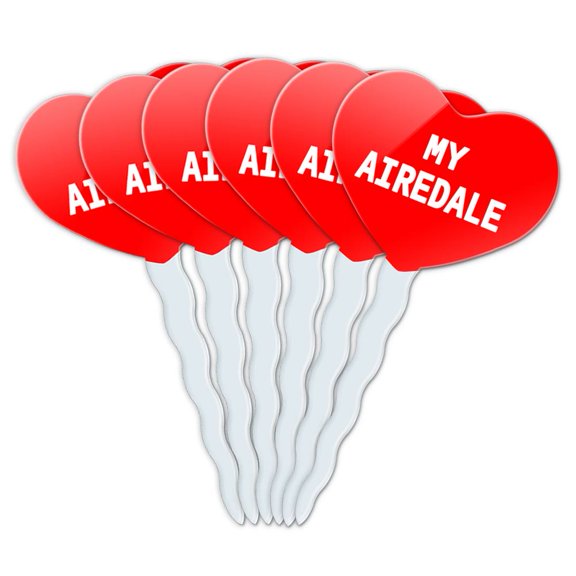 Airedale Heart Love Cupcake Picks Toppers - Set of 6