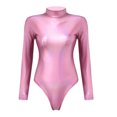 thumbnail image 4 of Long Sleeve Metallic Bodysuit Women Shiny Dance Leotard Turtleneck Latex Bodysuit, 4 of 6
