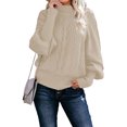 thumbnail image 1 of Suéter de cuello medio con mangas abullonadas y tejido de color sólido de manga larga informal de invierno para mujer, 1 of 5