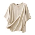 thumbnail image 2 of Fznquz Womens Tops Elbow Sleeve Spring Summer Plain Shirt Solid Soft Casual Crew Neck Beige Blouses for Women Plus Size, 2 of 9