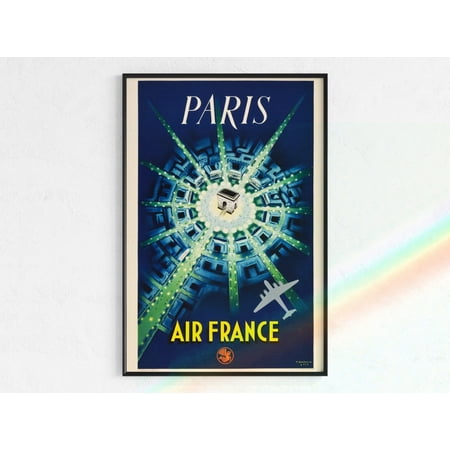 Vintage Air France Paris Travel Poster In Turquoise And Dark BlueDownload, Poster Only