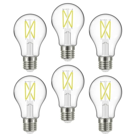 

Satco (6 Pack) Dimmable Led Filament Lamps S12422 High Lumens 10.5 Watt A19; Clear; Medium Base; 2700K; 90 Cri; 120 Volt for use at Residential Hospitality Display and Commercial
