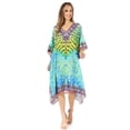 thumbnail image 5 of Sakkas Miui Ligthweight Rhinestone V Neck Printed Short Caftan Dress / Cover Up - WT53-Turq - One Size, 5 of 5