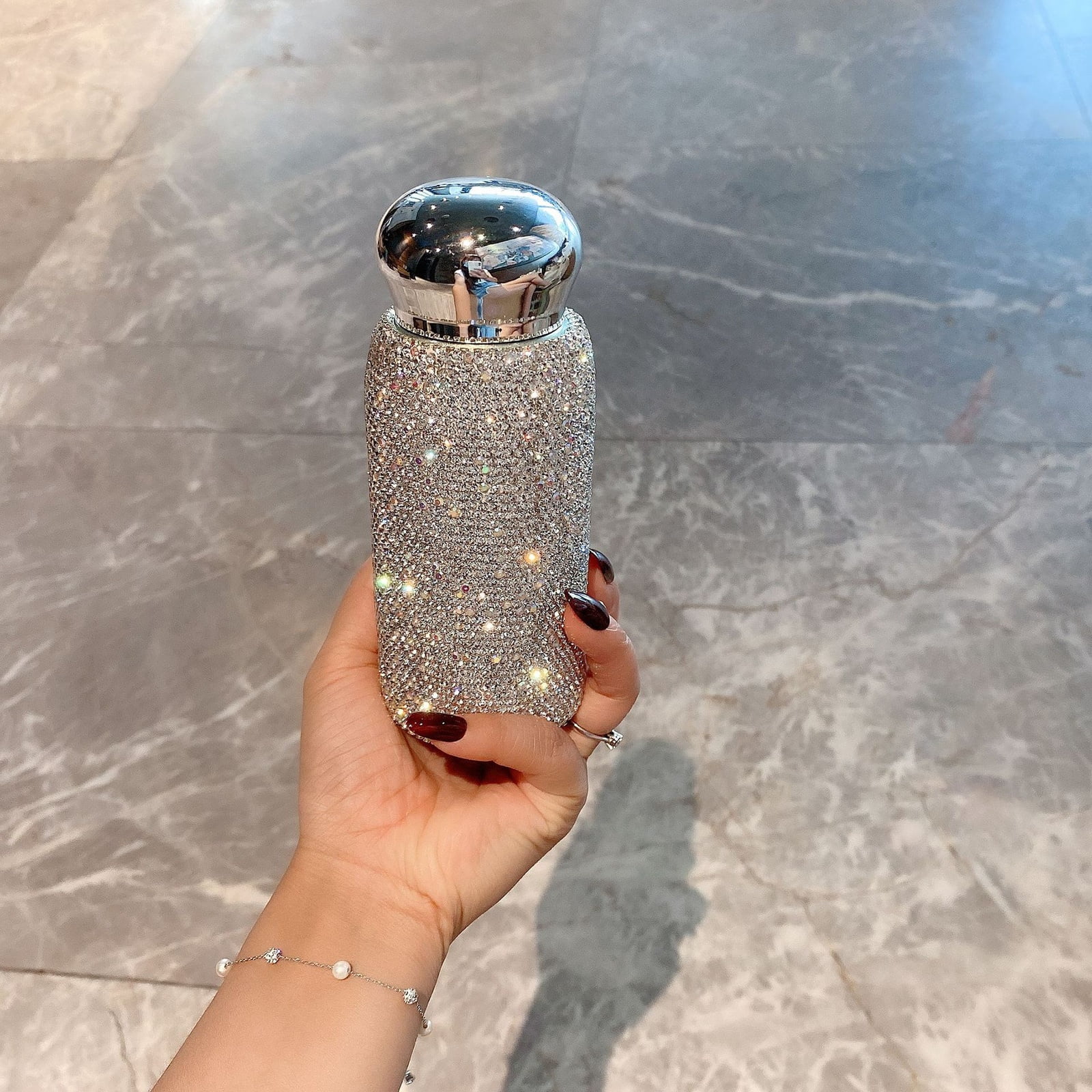 Stainless Steel Insulated Water Bottle, Full Rhinestone Covering, 6 in Height, Mini Water Bottle, Holiday Presents, Portable Carrying, Daily Use
