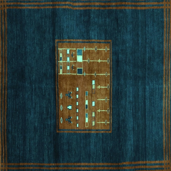 Ahgly Company Machine Washable Indoor Square Abstract Turquoise Blue Contemporary Area Rugs, 5' Square