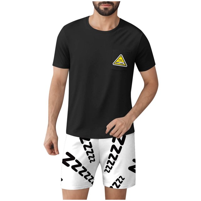Ensembles de Pyjamas 2 Pcs pour Hommes Ultra Doux Texturés Costumes Athlétiques Extensibles Col Rond Manches Courtes Chemises Athlétiques Extensibles Séchage Rapide Vêtements de Détente Shorts Ensembles d'Été Hommes 2 Pcs Chemise de Nuit