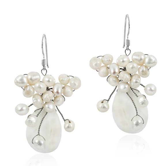 Natural Freshwater White Pearls Bridal Teardrop Elegant .925 Silver Earrings