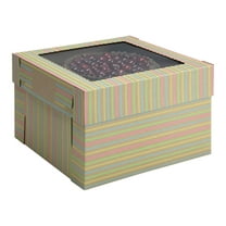 W PACKAGING WPCKB148KS 14x14x8 Kraft/Kraft Striped Print 8" Deep Cake Box W/Window, E-Flute Pack of 25