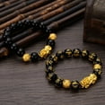 thumbnail image 5 of Feng Shui Black Hand Carved Mantra Bead Bracelet with Golden Pi Xiu/Pi Yao Lucky Wealthy Amulet Brecelet, 5 of 6