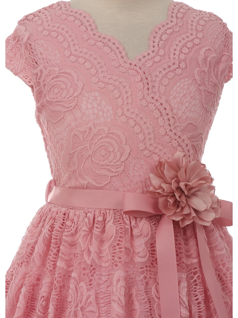 Big Girl Cap Sleeve V Neck Flower Border Stretch Lace Corsage Belt Flower Girl Dress (20JK66S) Rose 10 - Walmart.com Big Girl Cap Sleeve V Neck Flower Border Stretch Lace Corsage Belt Flower Girl Dress (20JK66S) Rose 10 - Walmart.com