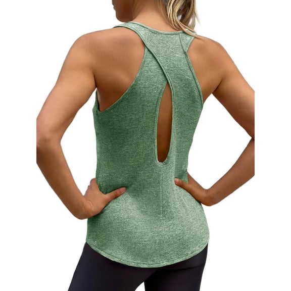 Stichou Women's Cross Backless Workout Tops for Women Racerback Tank Tops Open Back Running Muscle Tank Comfort Yoga Shirts Army Green L