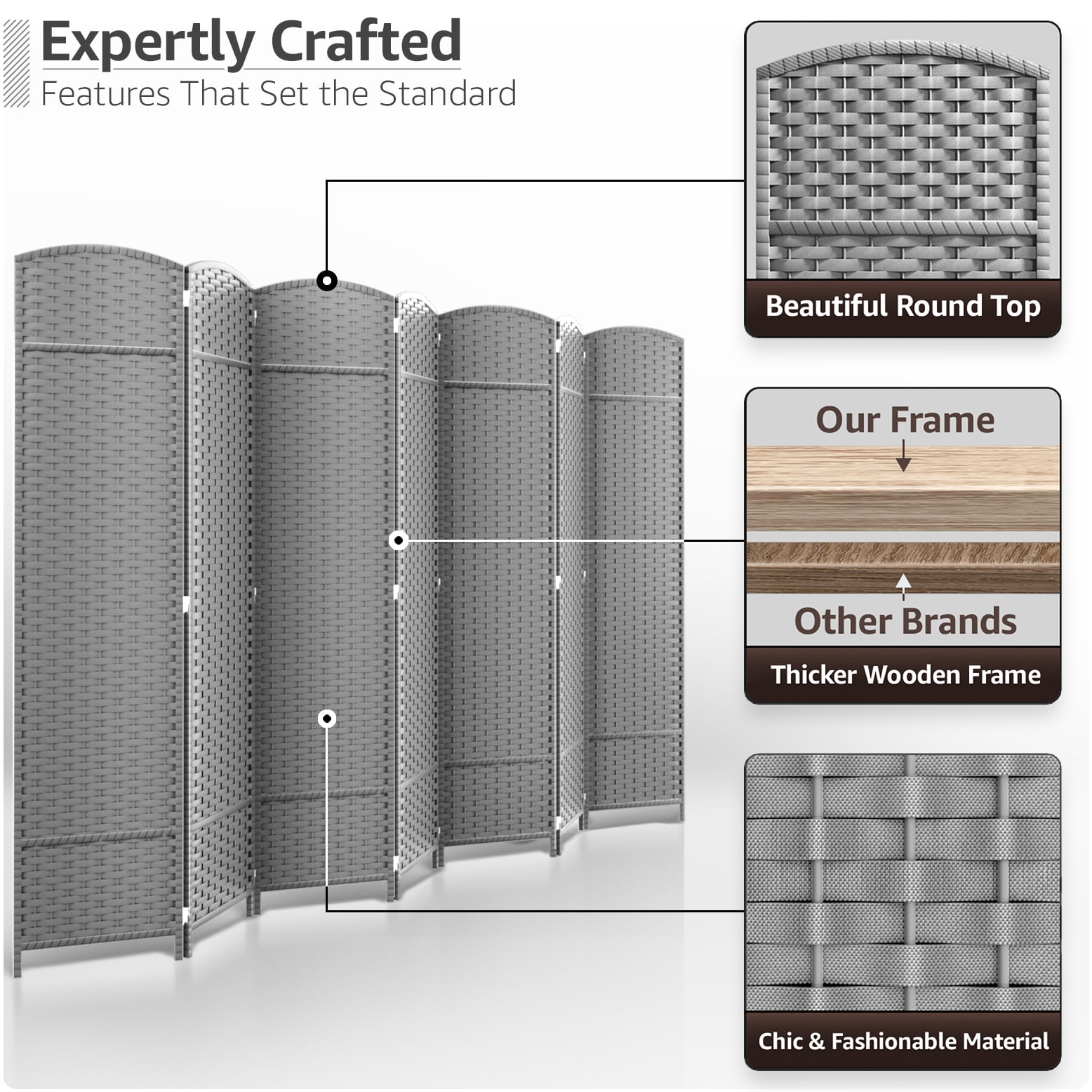 Sorbus 7-Panel Wide Folding Room Divider Privacy Screen, Hand-Woven Lt. Gray Mesh
