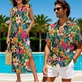 thumbnail image 2 of KUIFORTI Couple Matching Outfits Tropical Flowers His and Hers Matching Outfits Vacation Lightweight Casual Beach Vacation Party Shirt 4-Way Stretch Suitable for Everyday Casual Wear, 2 of 7