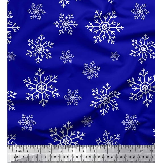 Soimoi Blue Cotton Duck Fabric Snow Flakes Floral Print Fabric by the Yard 56 Inch Wide