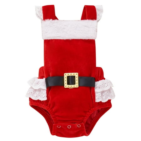 

Grianlook Newborn Bow Tie Square Neck Romper One Piece Christmas Playsuit Party Buttons Bodysuit Red 100cm