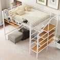 thumbnail image 2 of Full Size Loft Bed, Metal Loft Bed Frame with Upper Grid Storage Shelf & Lateral Storage Ladder, Full Bed Frame for Teens Adults, Space Saving & No Box Spring Needed, White, 2 of 9