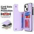 thumbnail image 3 of Feishell Back Wallet Case for iPhone 13, RFID Blocking Premium PU Leather Flip Cover with Card Slots Holder Magnetic Buttons TPU Bumper Shockproof Case for iPhone 13, Purple, 3 of 7