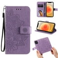 thumbnail image 1 of Allytech iPhone 12 Pro Max Case 6.7", Handmade Flip Folio Wallet Case with Card Pockets and Detachable Wrist Strap Magnetic Button Kickstand Embossed Floral Case for iPhone 12 Pro Max 2020, Purple, 1 of 8