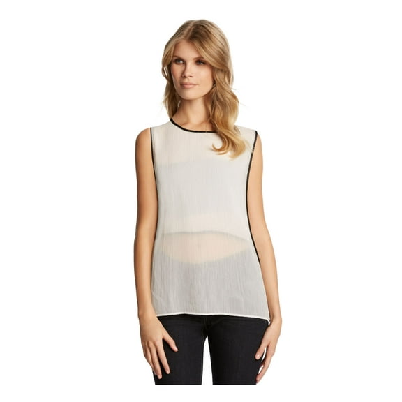 KIIND OF Womens Ivory Sheer Sleeveless Jewel Neck Top M