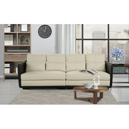 Classic 2 Piece Convertible Living Room Leather Sofa, Adjustable Couch