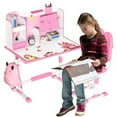 thumbnail image 2 of Kids Study Desk with Chair - Height Adjustable Children Table and Chair Set, Kids Homework Desk for Bedroom, Ergonomic School Writing Tables with Large Writing Board, Ideal Gifts for Girls 6-12, 2 of 7