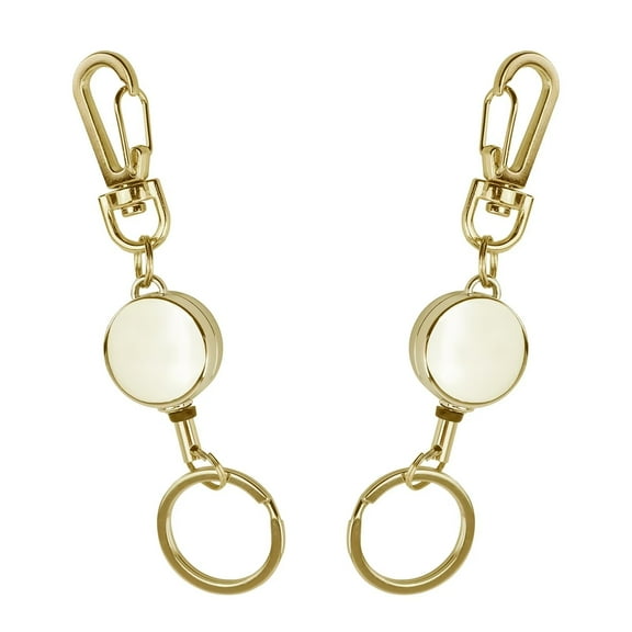 2 Pack Metal Retractable Badge Reel Heavy Duty ID Badge Holder with Cord and Carabiner Key Chain (Gold)