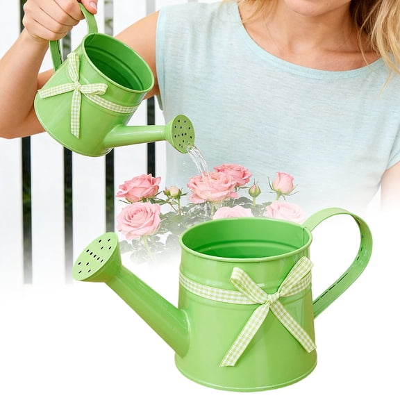 Junepar 0.26 Gallon Metal Watering Can for Outdoor Indoor Decorative Countryside Style Small Water Can with Bow for Home & Garden Decor 1L Green