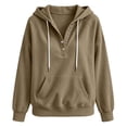 thumbnail image 6 of CQONEPT Corduroy Hoodies for Women Half Button Drawstring Essentials Hoodie Sweatshirt Y2K Fall Fashion Pullover with Kangaroo Pocket Khaki 2XL, 6 of 6