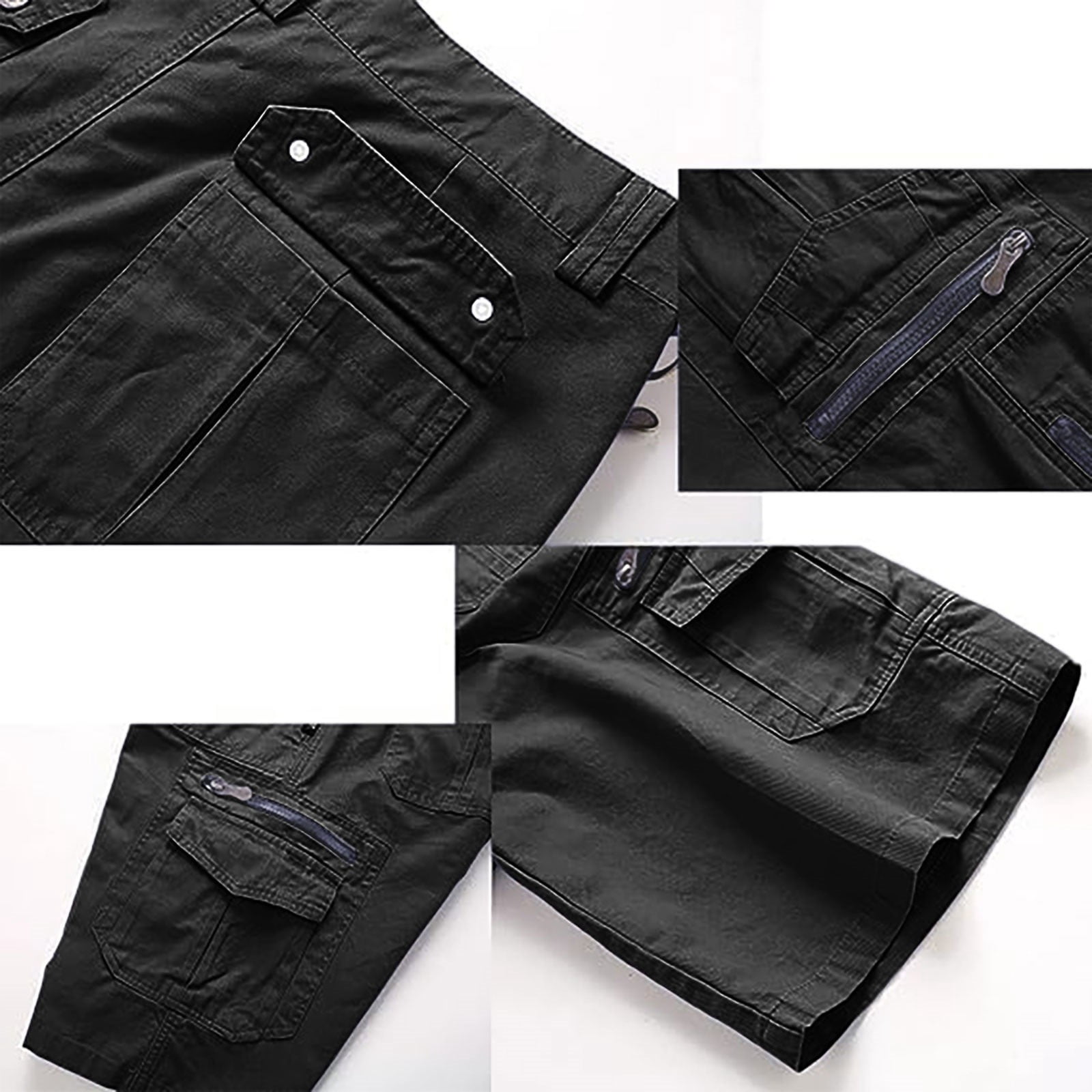 Kangoosport Men's Outdoor Shorts Quick-Dry with Multi Pockets Kangosport Shorts Big and Tall Relaxed Fit Outdoor Work Below Knee 3/4 Cargo Shorts Solid Color Elastic Waist Short Pants,Black XL