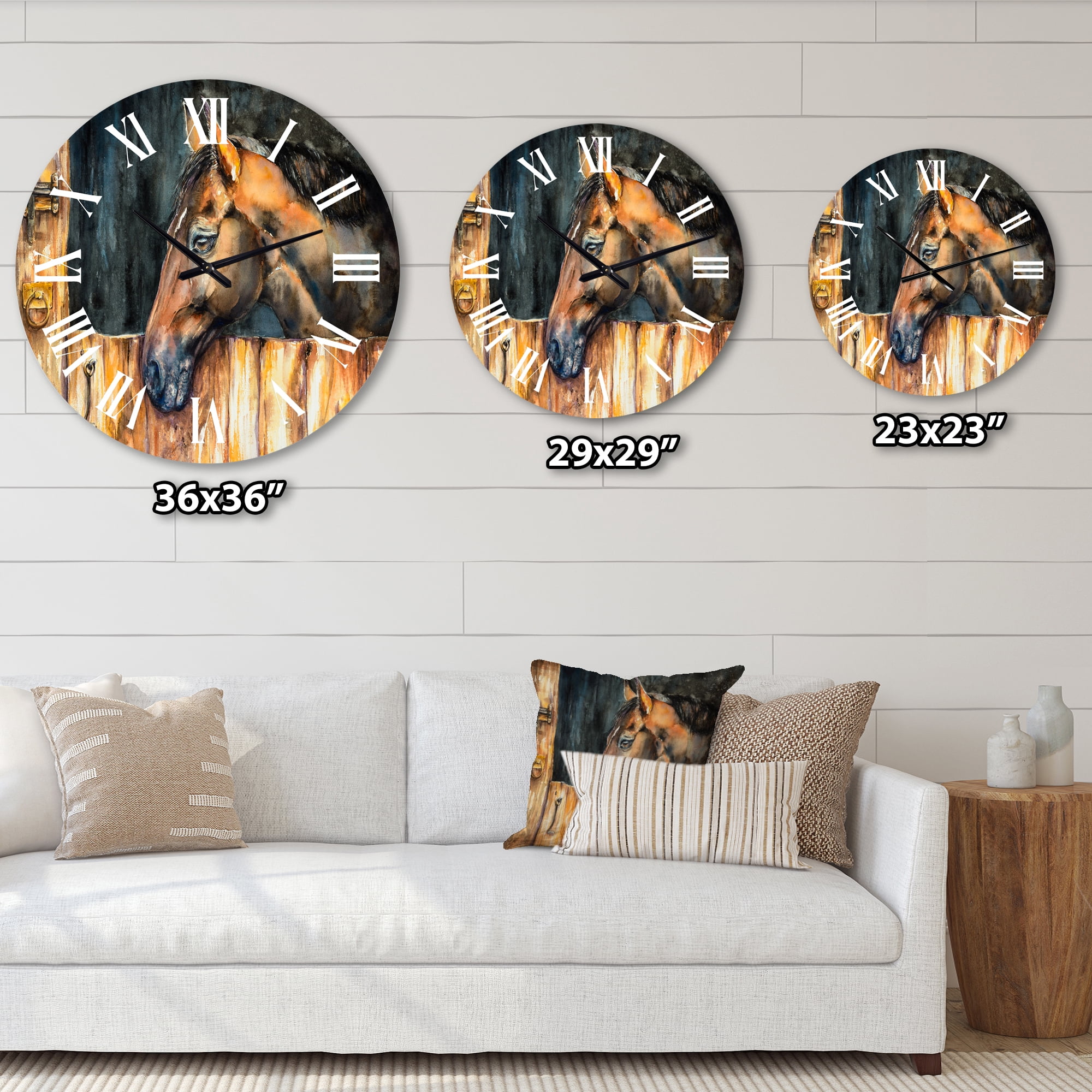 Designart 'The Head Of A Horse In Stable' Farmhouse Wall Clock