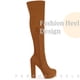 thumbnail image 4 of Botas altas hasta el muslo Perphy con tacón en bloque y plataforma Marrón 36, 4 of 4
