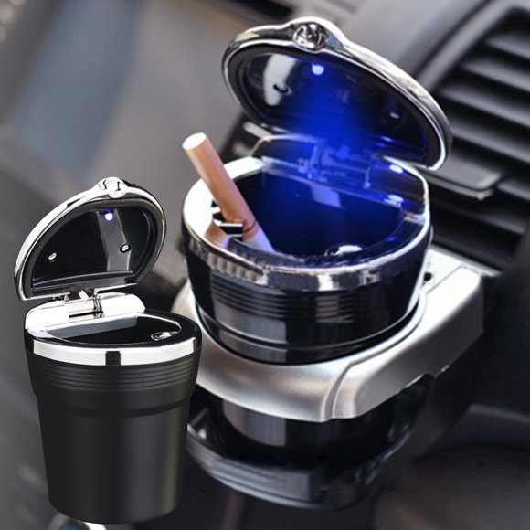 Aqestyerly Cendrier de Véhicule en Acier Inoxydable avec Lumière DEL, Cendrier de Voiture pour Fumeurs, Cendrier Métallique Portable Coupe-Vent pour Voitures HWRETIE