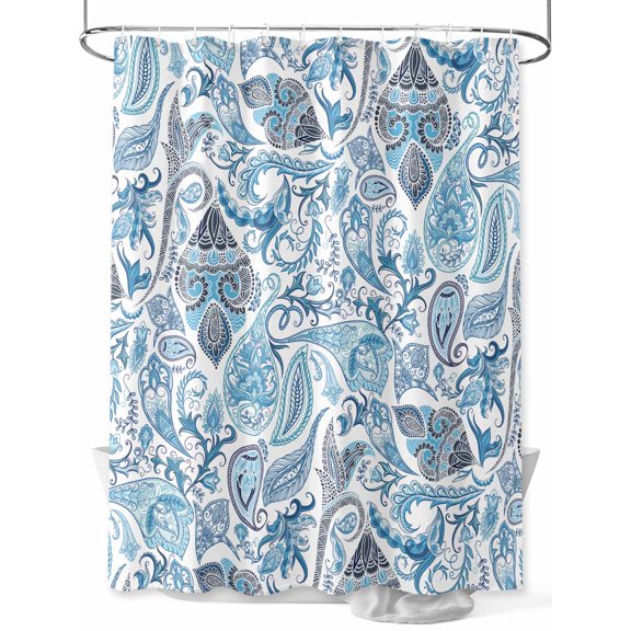 Shower Curtain Blue Flower Bathroom Curtains with Hooks, Waterproof Fabric Retro Abstract Floral Bath Shower Curtains Set for Bathroom Bathtubs Decor 36x72 Inch