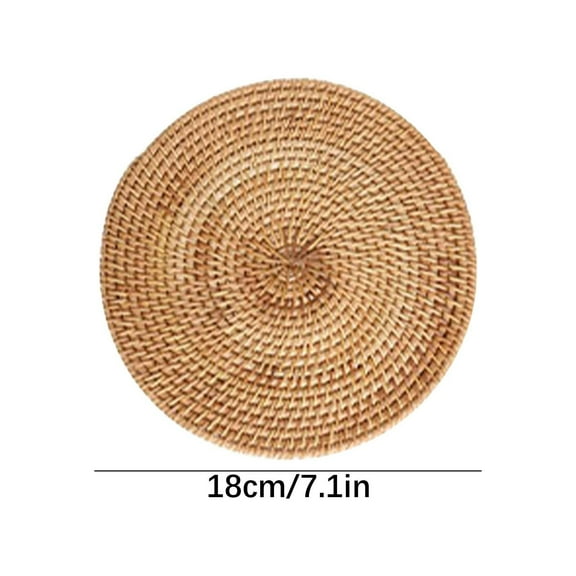 Handwoven Rattan Placemats Set of 2 | Round Natural Wood Color Dining Table Mats | Heat-Resistant & Non-Slip | 7.87in, 7.08in, 6.29in, 3.93in, 3.14in Diameter