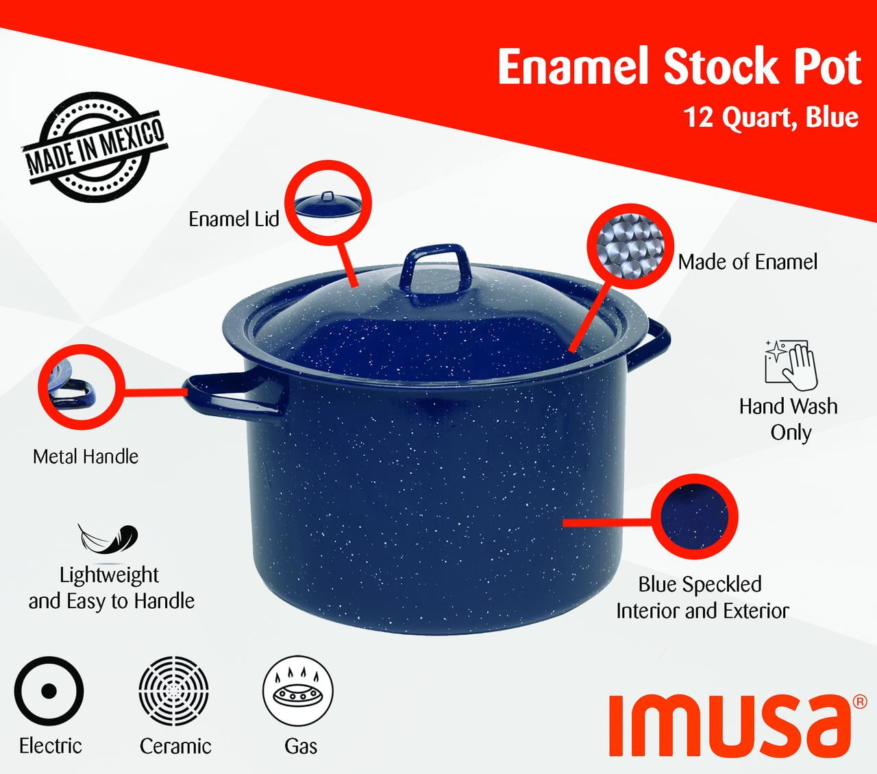 Imusa® Enamel Stock Pot with Lid - Blue, 4 qt - Smith's Food and Drug