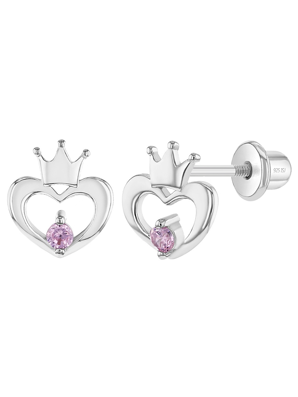 Great Jewelry for Everyday Wear Sparkling and Adorable Heart Earrings for Young Girls 925 Sterling Silver Toddlers & Girls Heart Cubic Zirconia Safety Screw Back Earrings 4mm