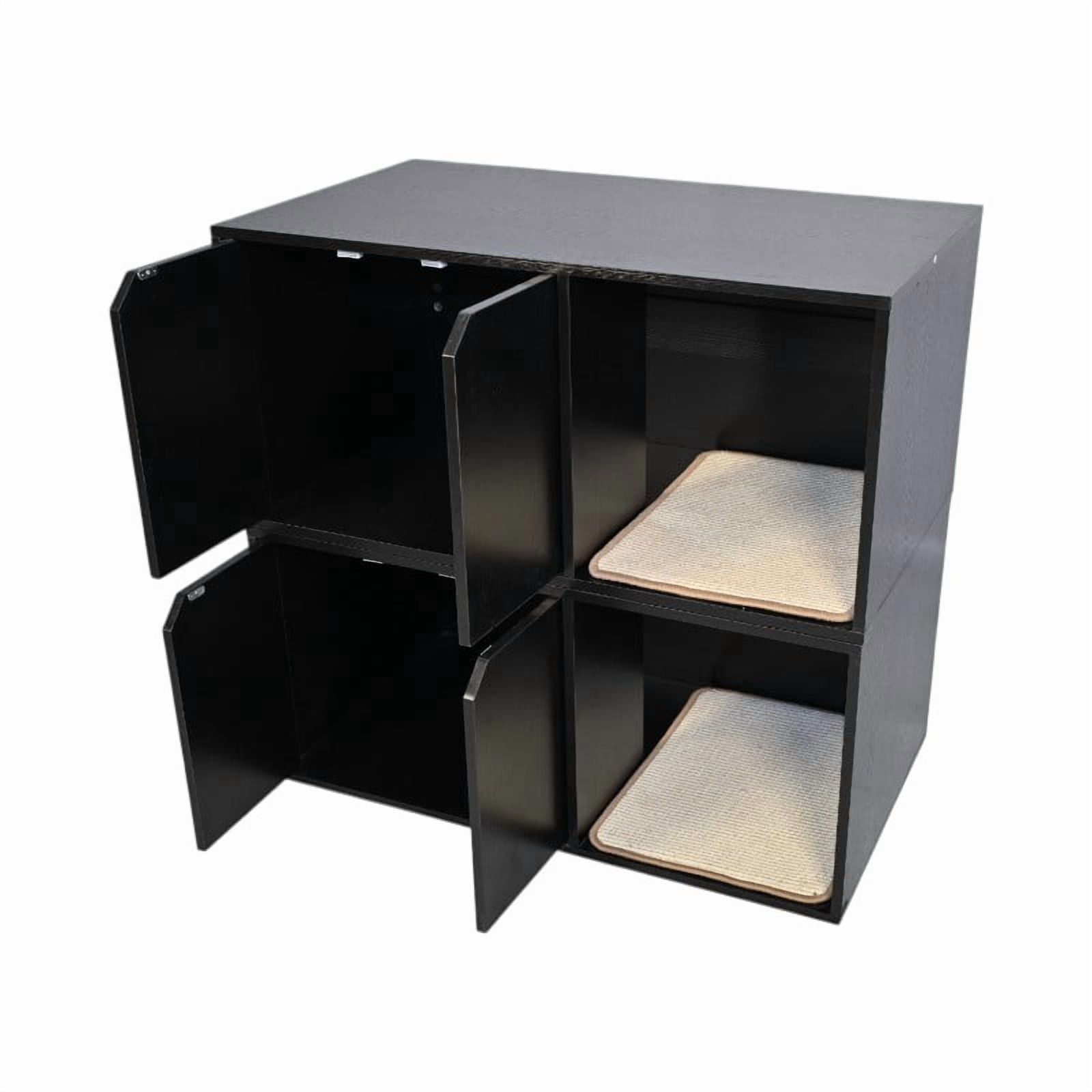 Cat Litter Box Enclosure, Modern Black Cat House Furniture with Corrugated Cardboard Scratch Pad, Sturdy Melamine Shelter, Decorative Indoor Pet Cabinet for Home Use