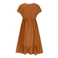 thumbnail image 4 of Lovskoo 2024 Spring Dresses for Women 2024 Dresses Short Sleeve V Neck Drawstring Casual Ruffle A-Line Mini Dress Brown-2XL, 4 of 9