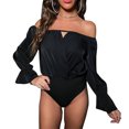 thumbnail image 2 of Women's Wrap V Neck Lantern Long Sleeve T Shirt Bodysuit Leotard Sexy Fashion Tunic Tops Tees Basic Leotard Jumpsuit, 2 of 7