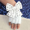 thumbnail image 2 of Fashion Street Dance PU Material Imitation Leather Rivet Dancing Gloves Women Gloves Half Finger Gloves Big Bow WHITE, 2 of 8