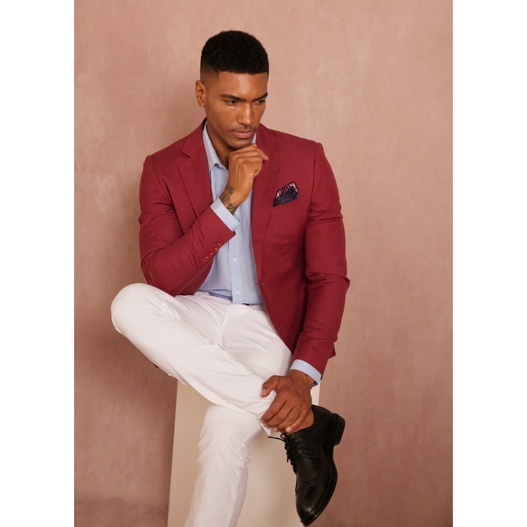 Slim Fit Linen-blend Blazer - Dark red - Men