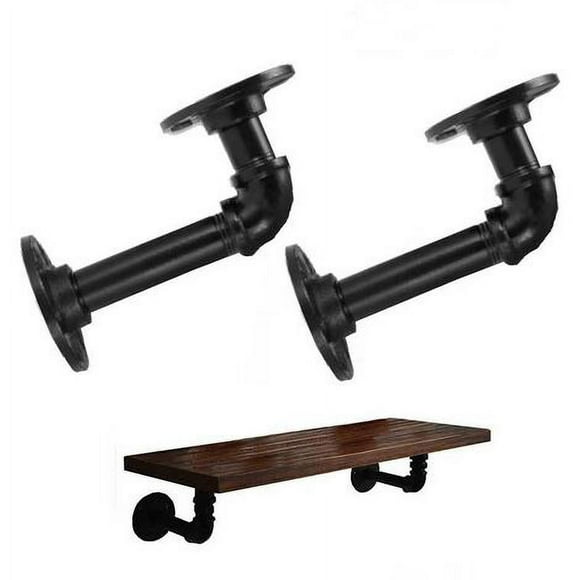 Industrial Pipe Shelving Brackets, Black Metal Floating Shelf Support - Vintage Farmhouse Style Wall Rack