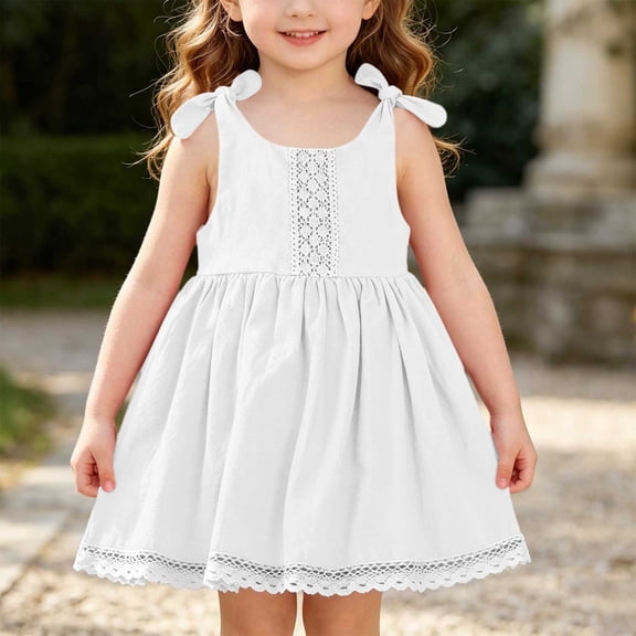 Toddler Girl Sleeveless Dress Cotton Summer Sundress Baby Casual Playwear Cute A-Line Dresses White 1-2 Years