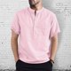 thumbnail image 5 of Camisas Hombre Manga Corta Camisa de manga corta con bolsillo Camisas de hombre de pie con cuello casual para hombres (Pink, M), 5 of 7