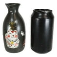 thumbnail image 5 of Japanese Maneki Neko Lucky Charm Cat Ceramic Black Sake Set Flask With Four Cups, 5 of 5