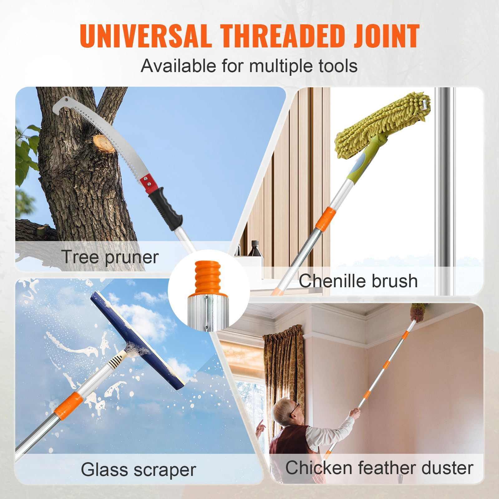 Manual Pole Saw 4.6-9.8 ft Extendable Aluminum Alloy Carbon Steel Blade for Pruning High Branches