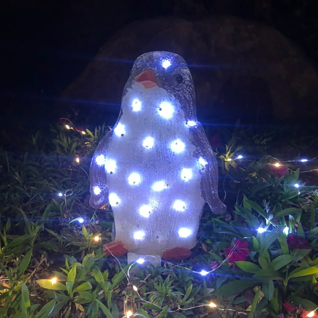 Xihbxyly Adornos de Pingüinos Iluminados, Diseño Acrílico Brillante, Luces Led a Pilas, Decoración Festiva para Exteriores, Decoración de Jardín Invernal, Fiesta Navideña, Juego de 3, Tamaño 35 Cm